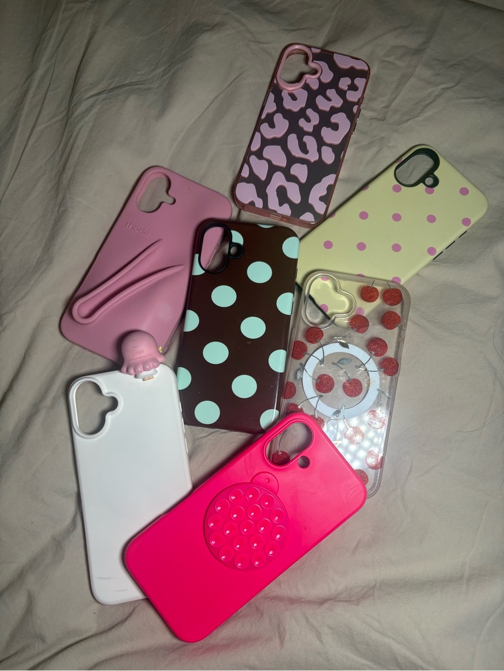iPhone 16 plus Pink, Hot Pink, White & Brown Polka Dot Phone Case Lot